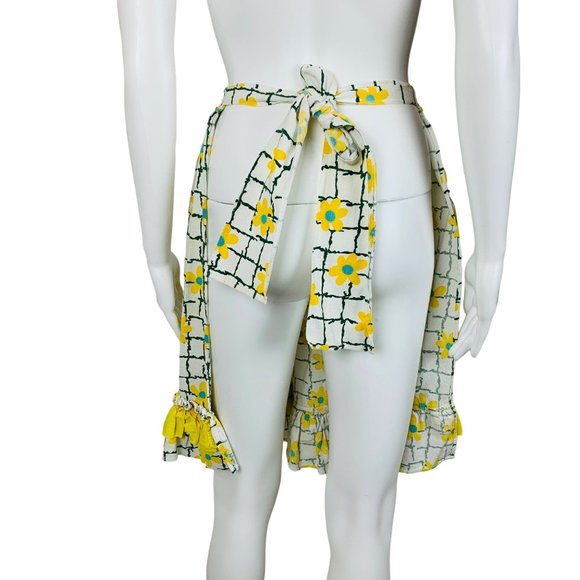 Vintage 50s Daisy Print Half Apron Blue And Yellow Handmade - Picture 7 of 8